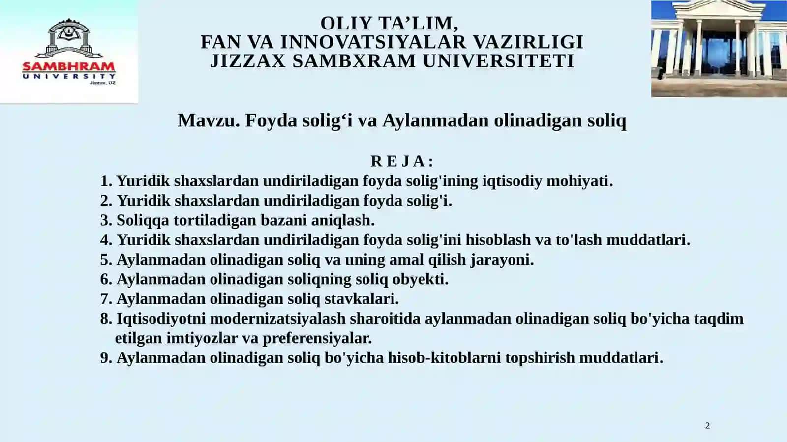 Foydasolig‘i va Aylanmadanolinadigan soliq 2