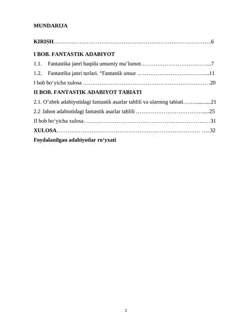 KURS ISHI "FANTASTIK ADABIYOT TABIATI" 2