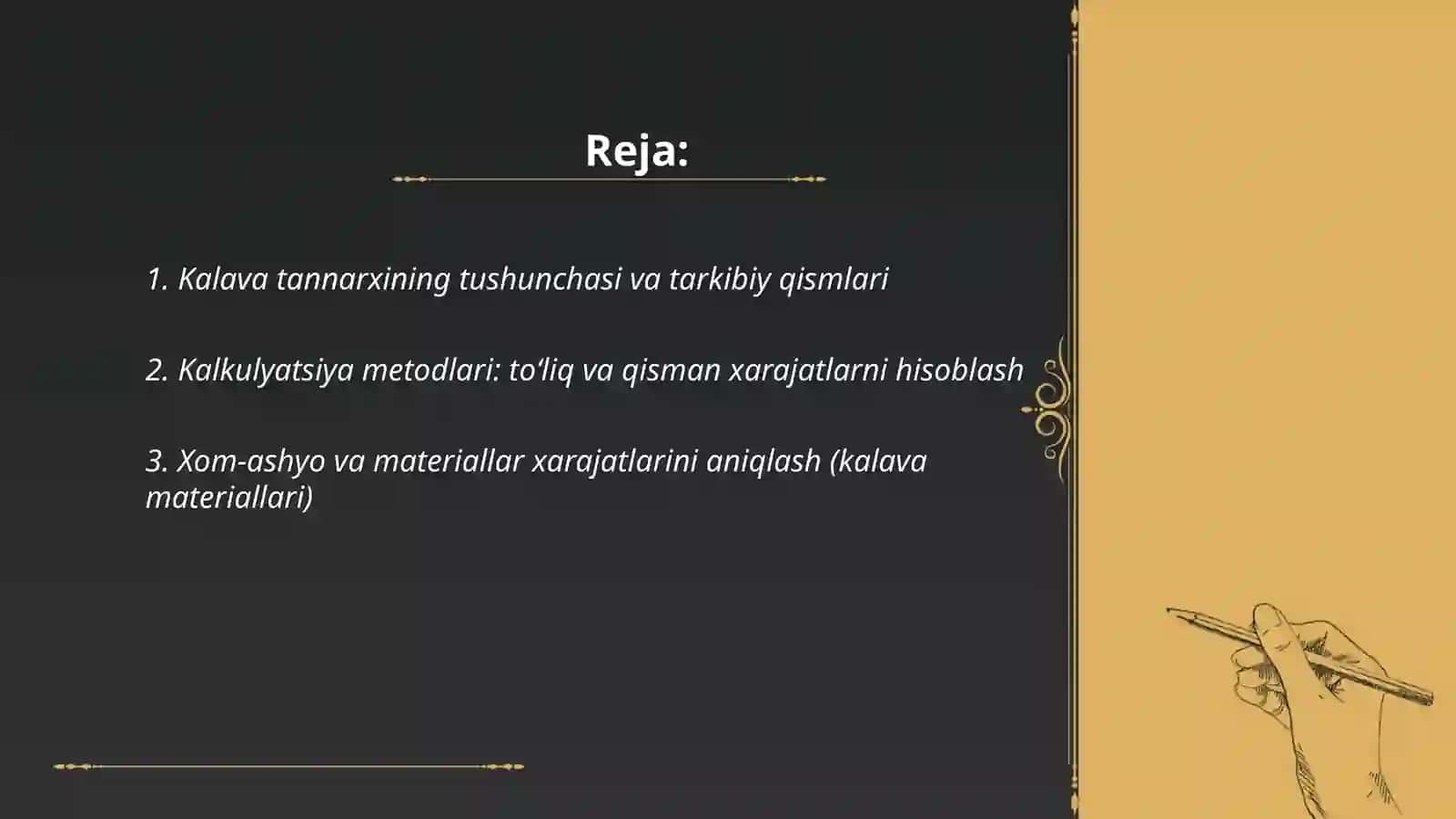 Kalava tannarxi kalkulyatsiyasi 2