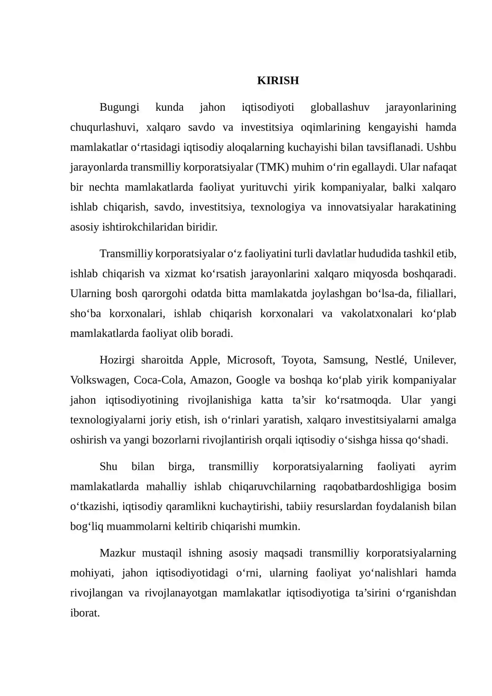 JAHON IQTISODIYOTIDA TRANSMILLIY KORPORATSIYALARNING O‘RNI 2