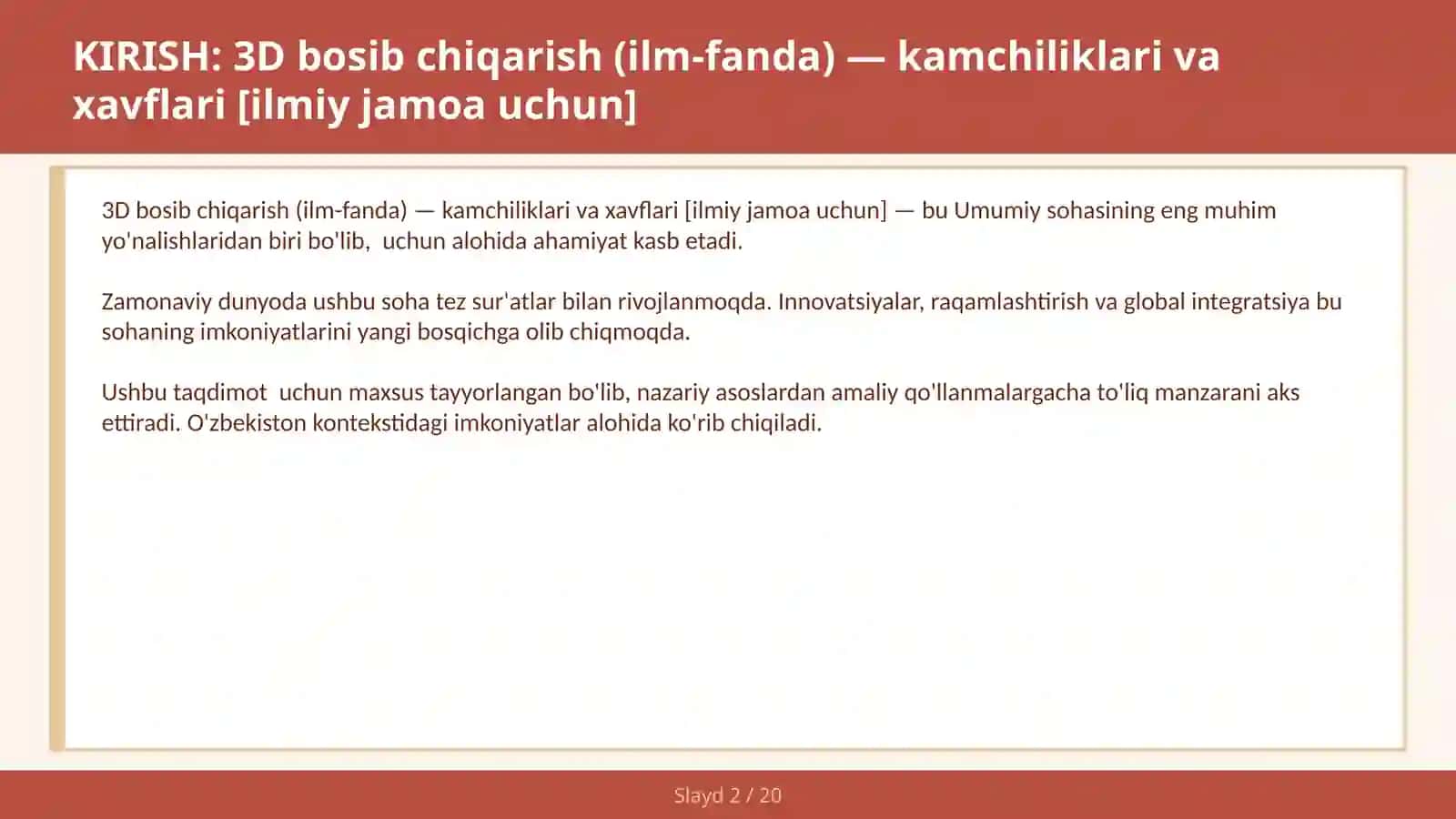 3D BOSIB CHIQARISH (ILM-FANDA) — KAMCHILIKLARI VA XAVFLARI [ILMIY JAMOA UCHUN] 2