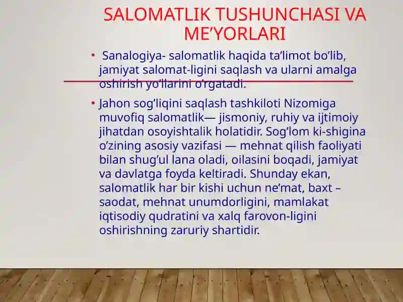 SALOMATLIK TUSHUNCHASI VA ME’YORLARI 2