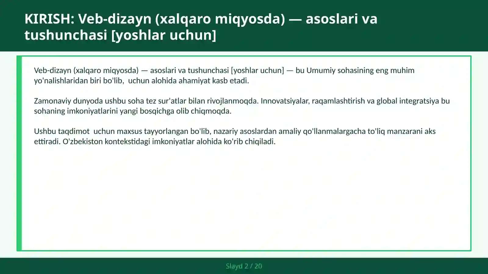 VEB-DIZAYN (XALQARO MIQYOSDA) — ASOSLARI VA TUSHUNCHASI [YOSHLAR UCHUN] 2
