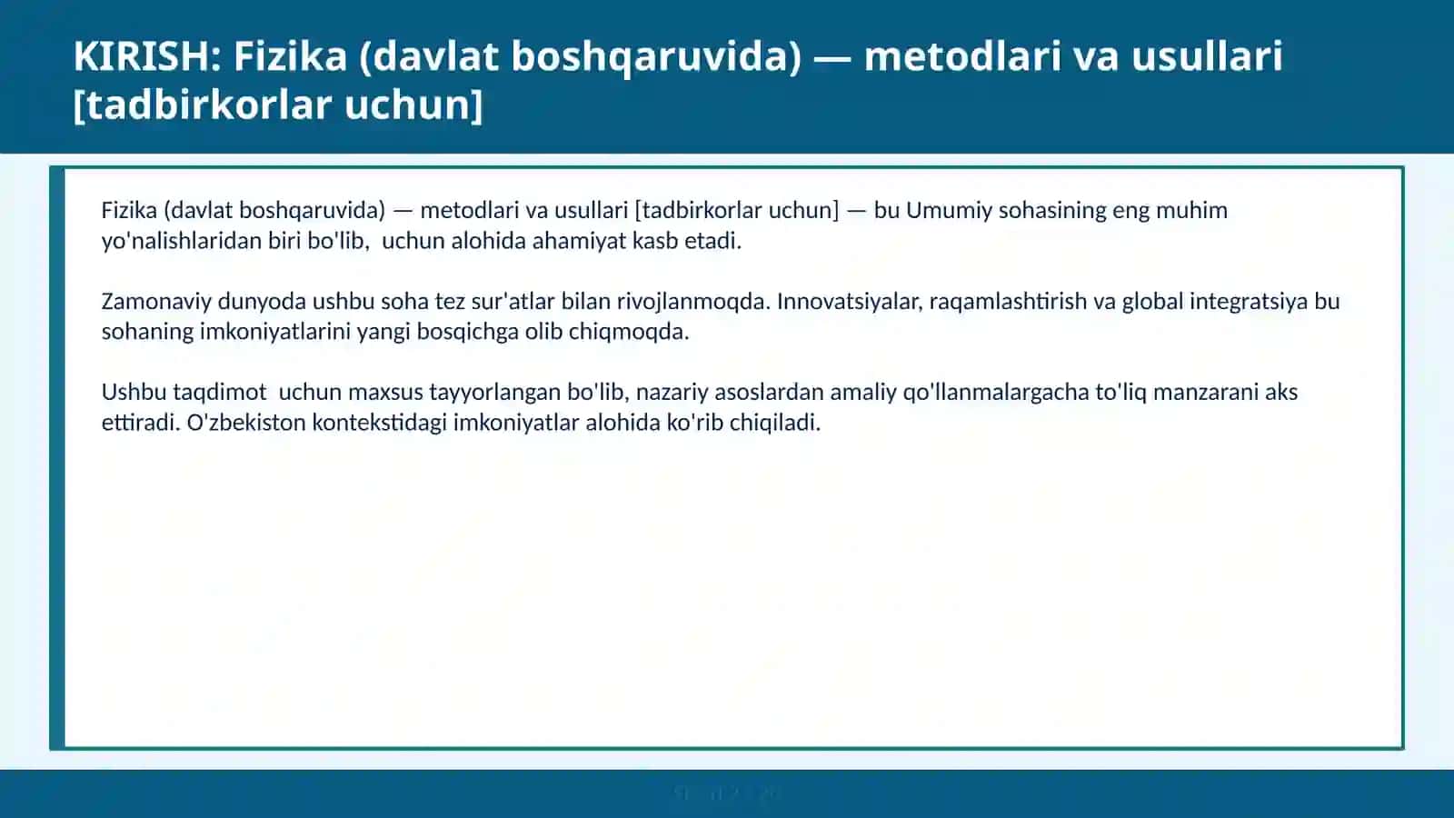 Fizika (davlat boshqaruvida) — metodlari va usullari [tadbirkorlar uchun] 2