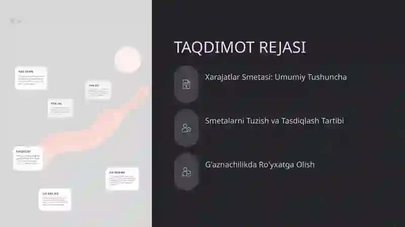 G'AZNACHILIKDA BUDJET TASHKILOTLARI XARAJAT SMETALARINI RO'YXATGA OLISH TAQDIMOT REJASI 2