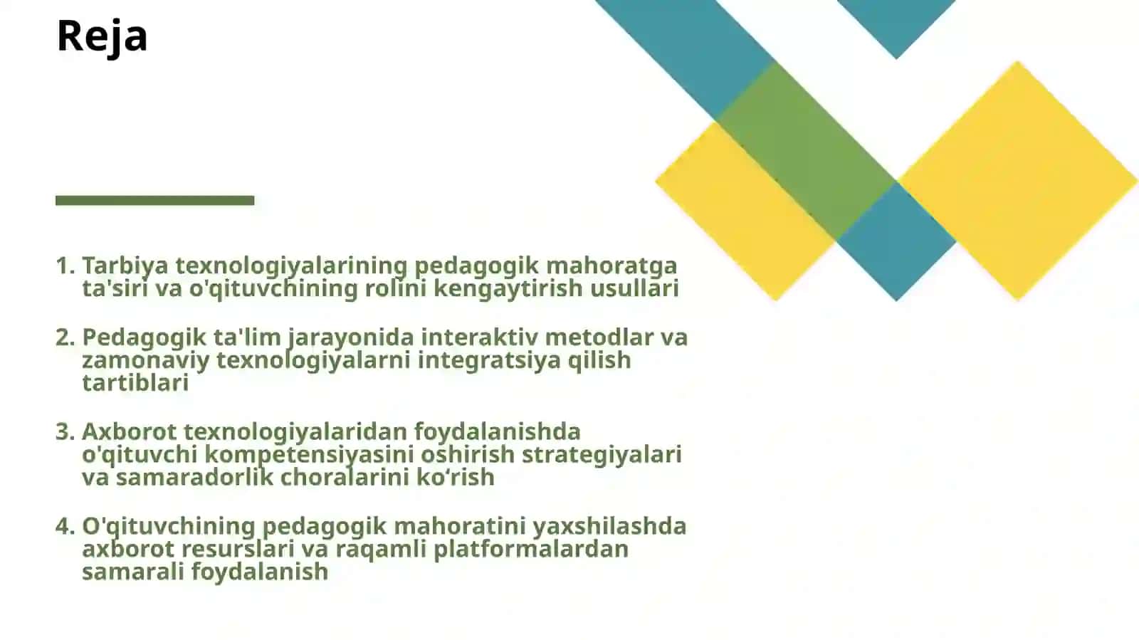 O'QITUVCHINING TARBIYA TEXNOLOGIYALARI ASOSIDA PEDAGOGIK MAHORATNI OSHIRIB BORISH. PEDAGOGIK TA'LIM JARAYONIDA O‘QITUVCHINING AXBOROT TEXNOLOGIYALARIDAN SAMARALI FOYDALANISHI 2