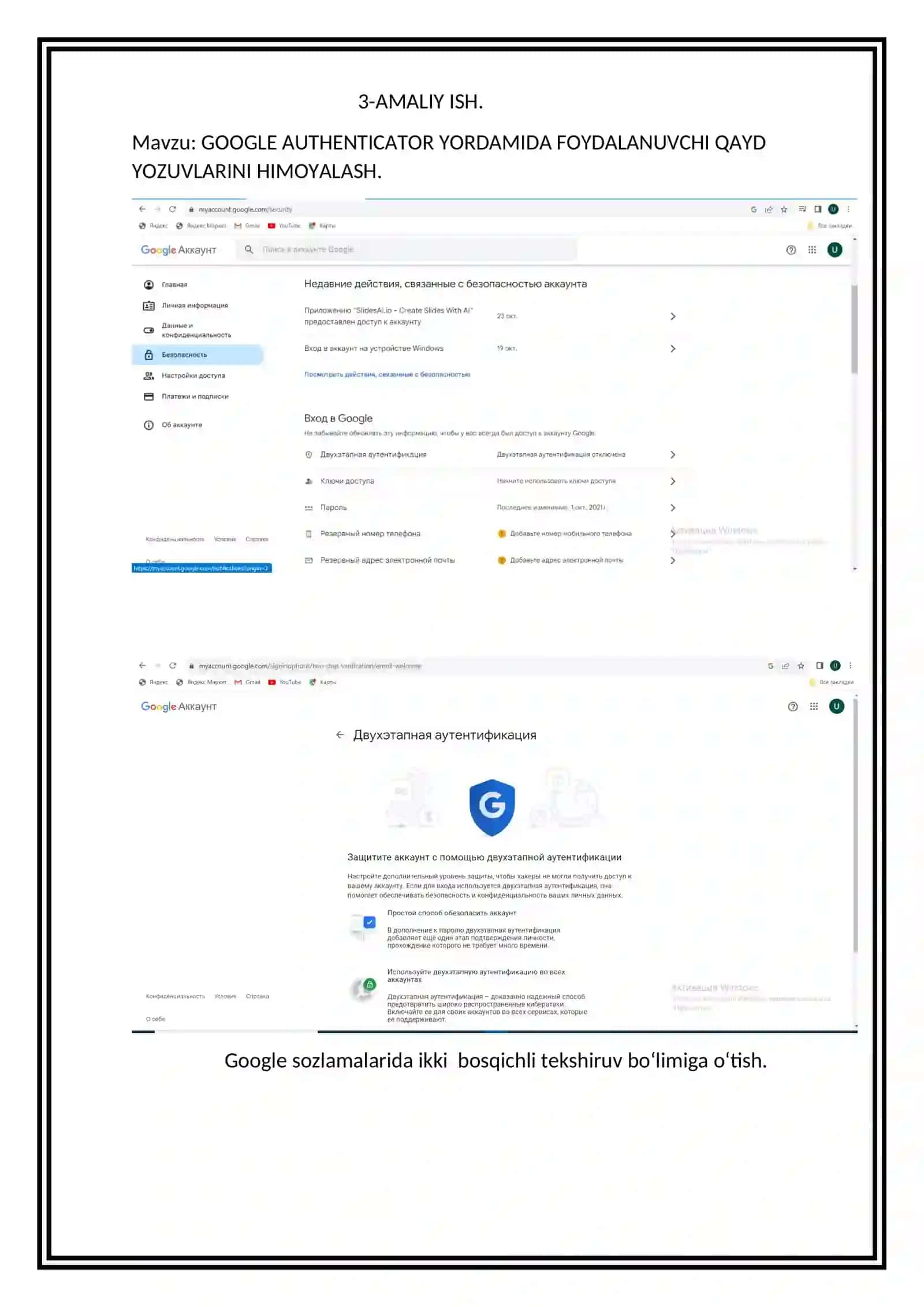 GOOGLE AUTHENTICATOR YORDAMIDA FOYDALANUVCHI QAYD YOZUVLARINI HIMOYALASH 2