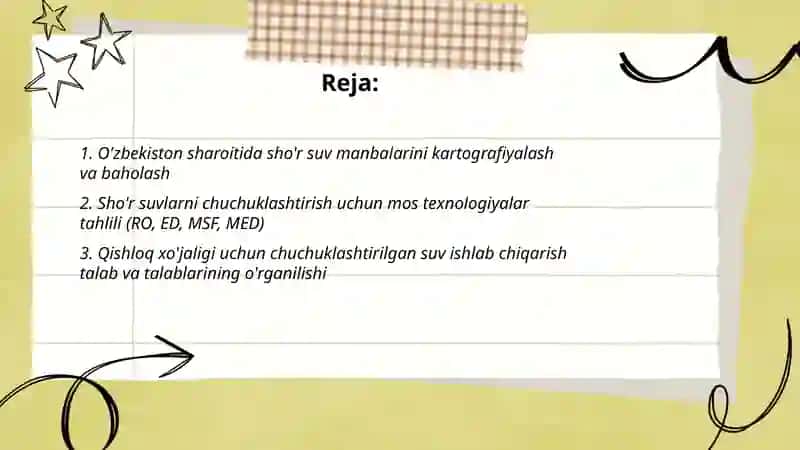 O'zbekiston sharoitida sho'r suvlarni chuchuklashtirish g’oyasini yaratish 2