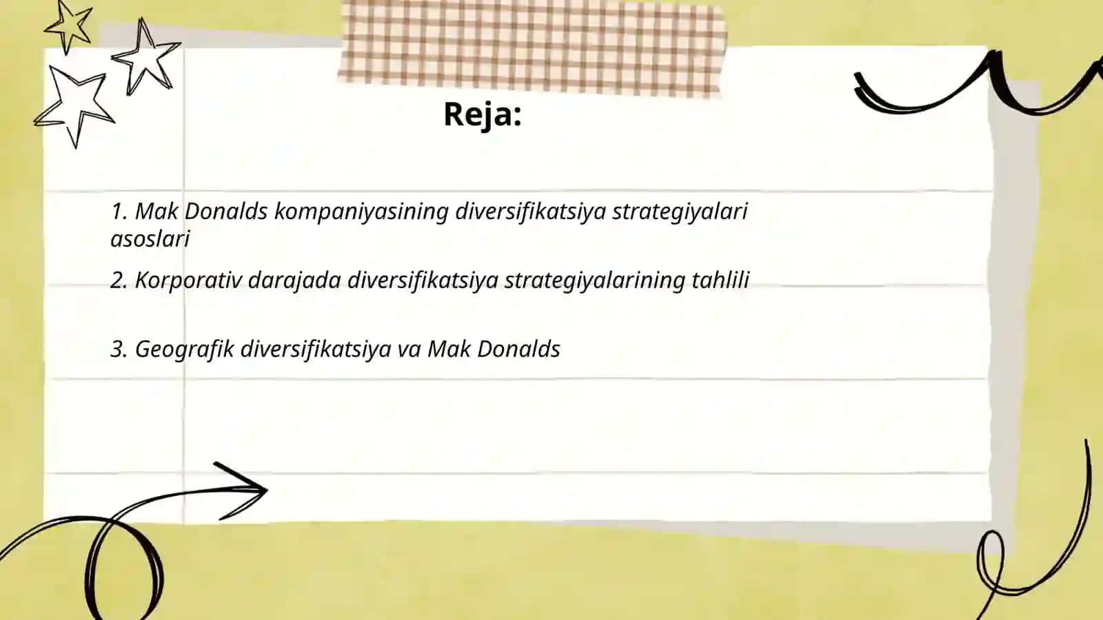 Mak Donals Kompaniyasining diversifikatsiya strategiyalari tahlili va 4P marketing aralashmasi (mix) tahlili 2