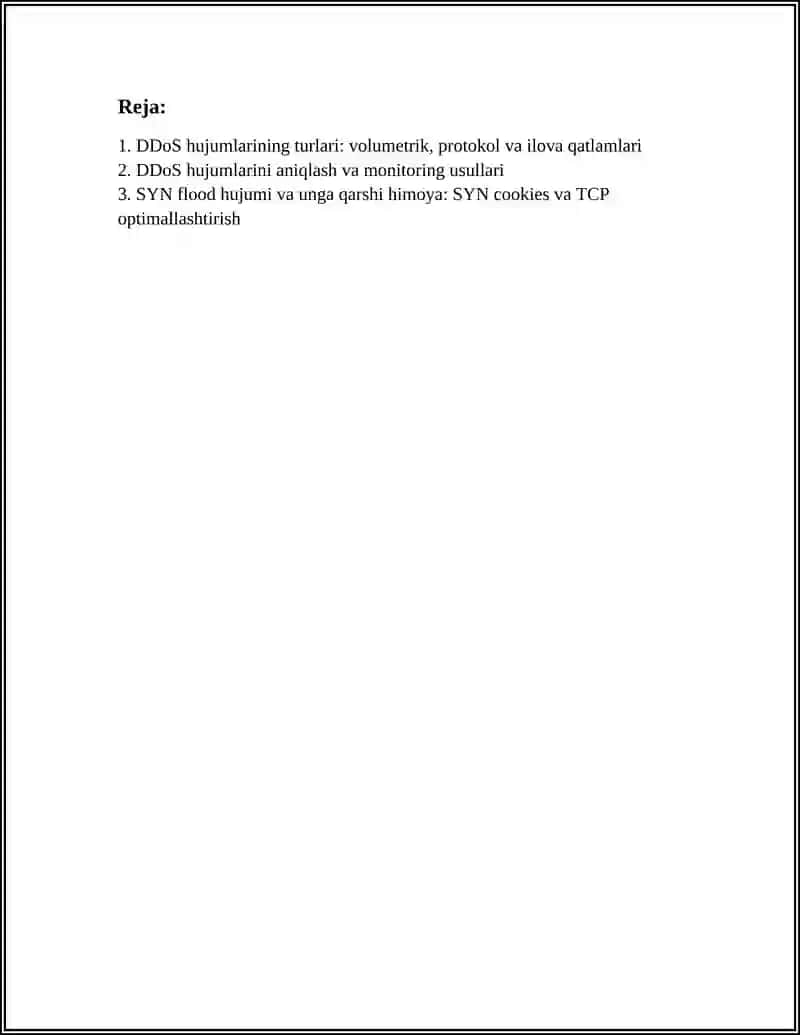 DDOS HUJUMLARI VA ULARDAN HIMOYALANISH USULLARI 2