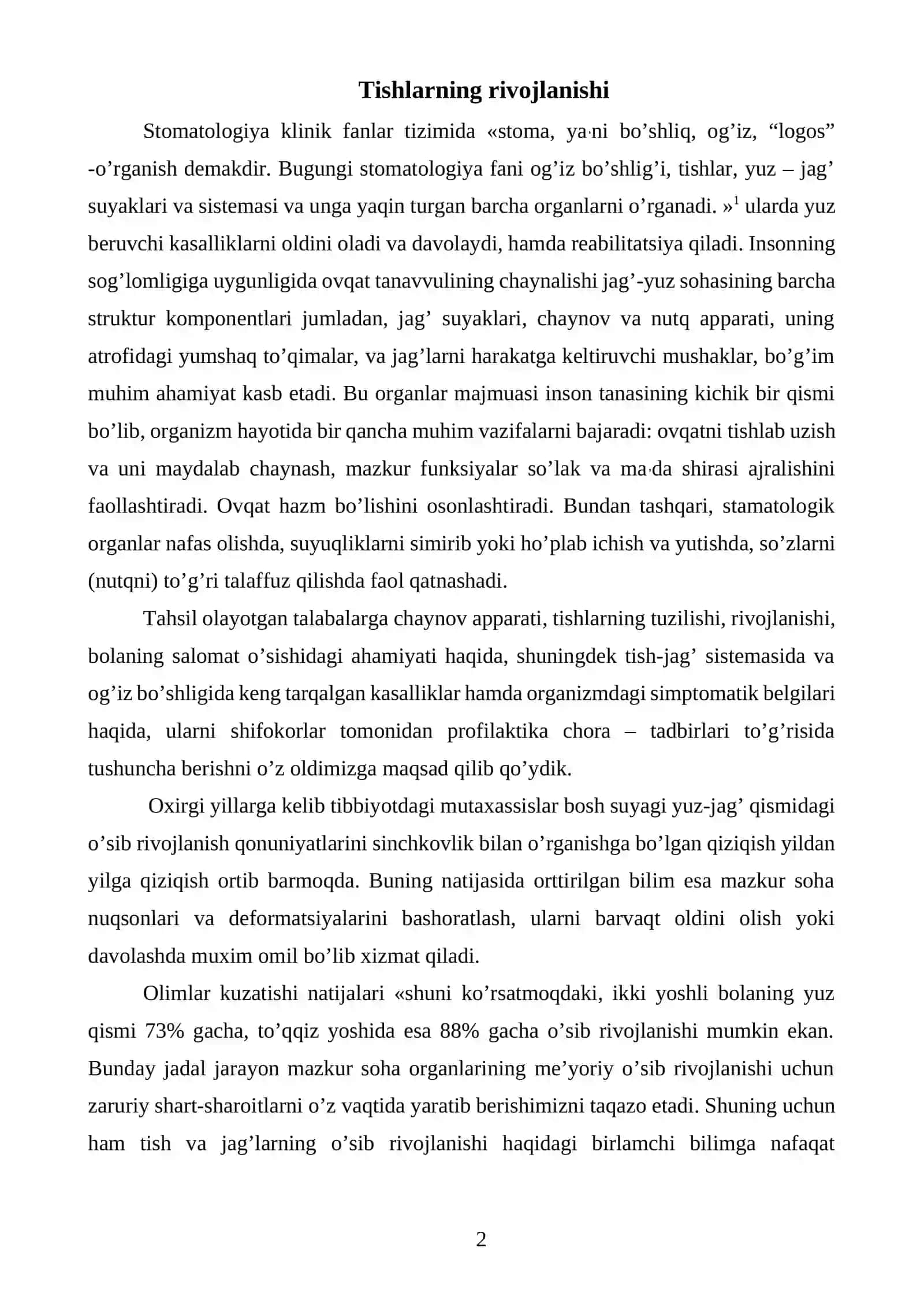 Tishlarning rivojlanishi 2