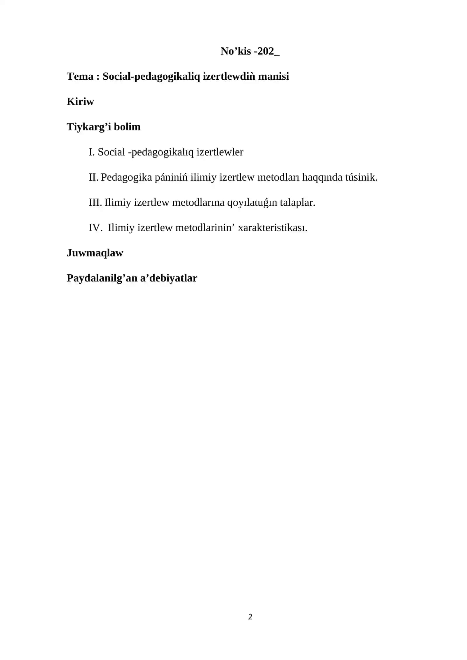 Social-pedagogikaliq izertlewdiǹ manisi 2
