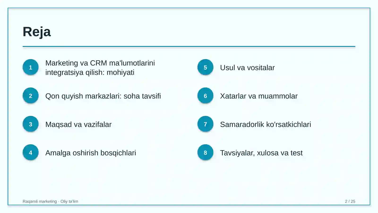 qon quyish markazlarida marketing va crm ma'lumotlarini integratsiya qilish 8017 2