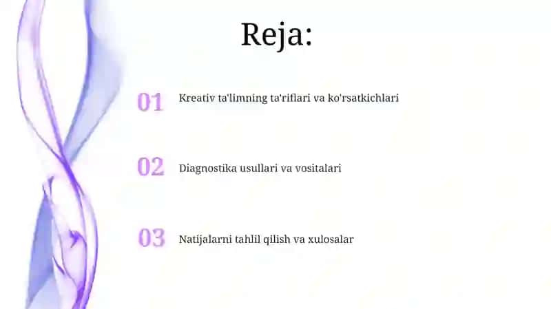 Kreativ ta'lim olganlikni tashxis etishning mohiyati 2