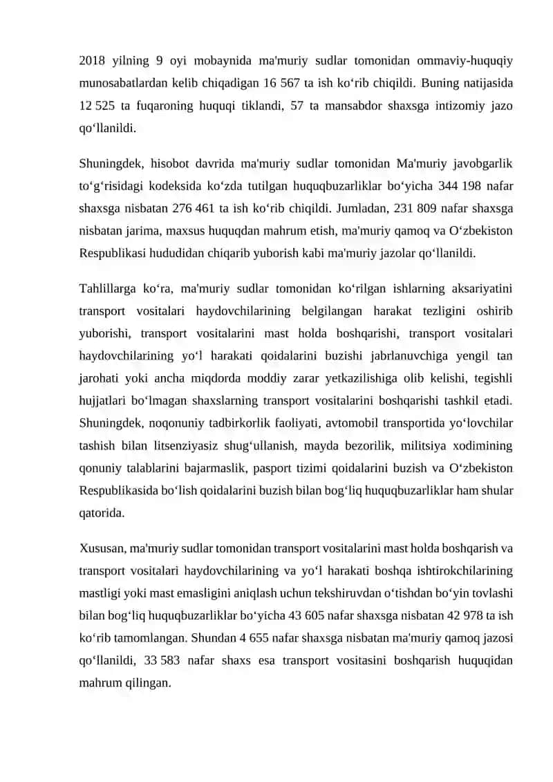 UMUMAN TRANSPORT SOHASI BILAN BOG‘LIQ HUQUQBUZARLIKLAR UCHUN MA’MURIY JAVOBGARLIK 2