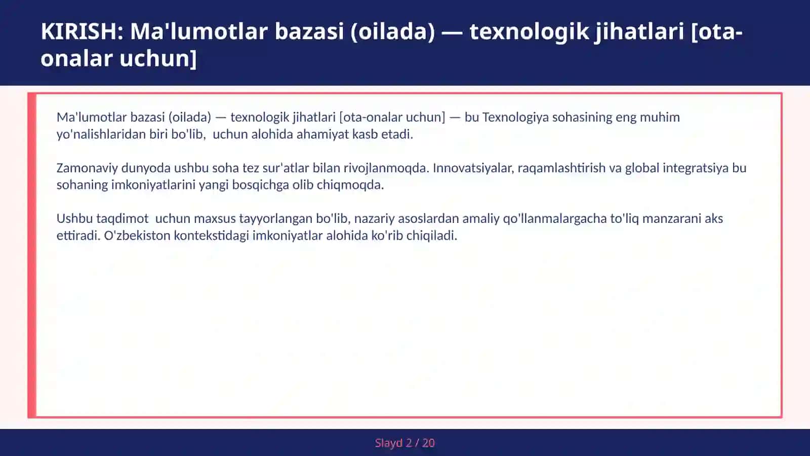 Ma'lumotlar bazasi (oilada) — texnologik jihatlari [ota-onalar uchun] 2
