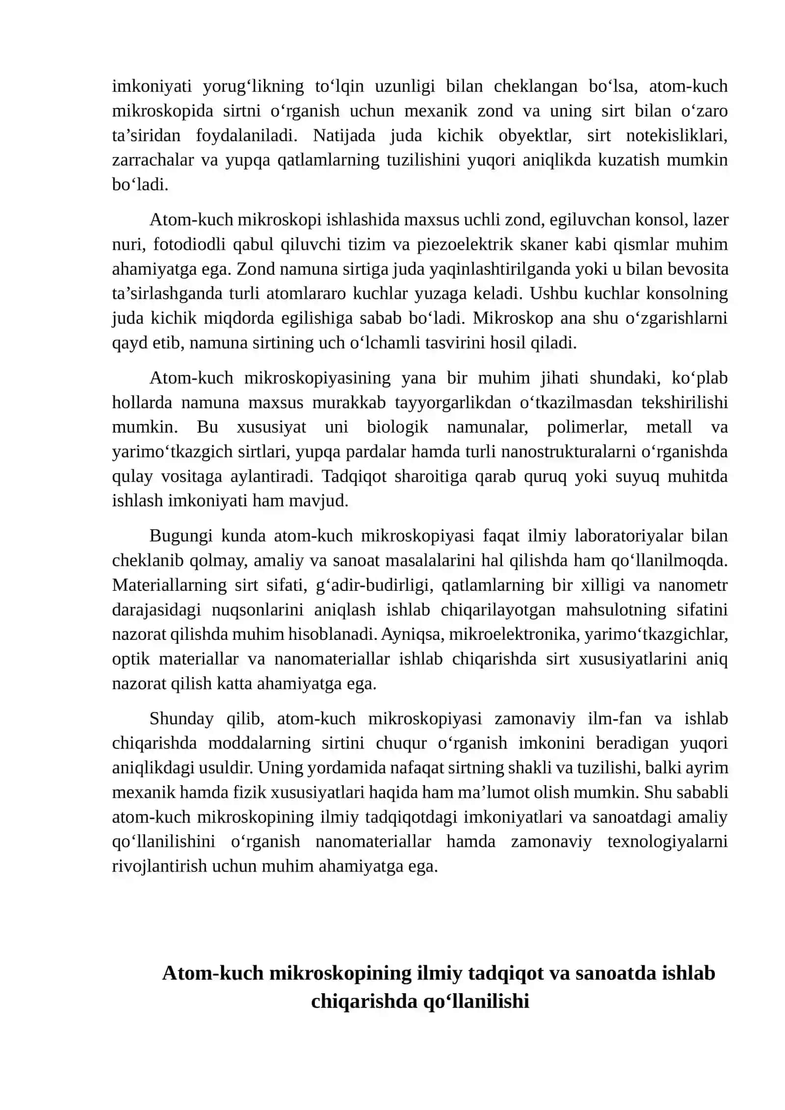 Atomno-kuch mikroskopining ilmiy tadqiqot va sanoatda ishlab chiqarishda qo‘llanilishi 2