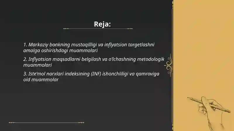 Oʻzbekistonda inflyatsion targetlash siyosatini amalga oshirish muammolari va yoʻnalishlari 2