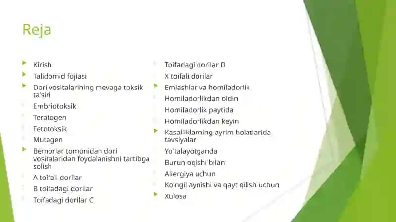 DORI VOSITALARINING HOMILAGA TA’SIRI 2