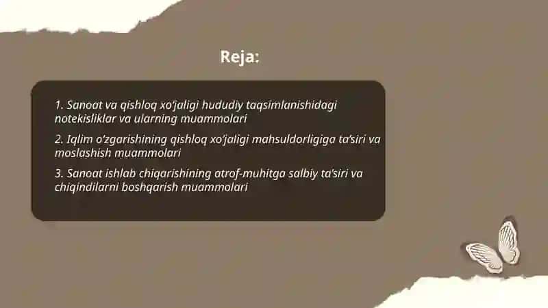 Sanoat va qishloq xo‘jaligi geografiyasi faninig muammolari 2