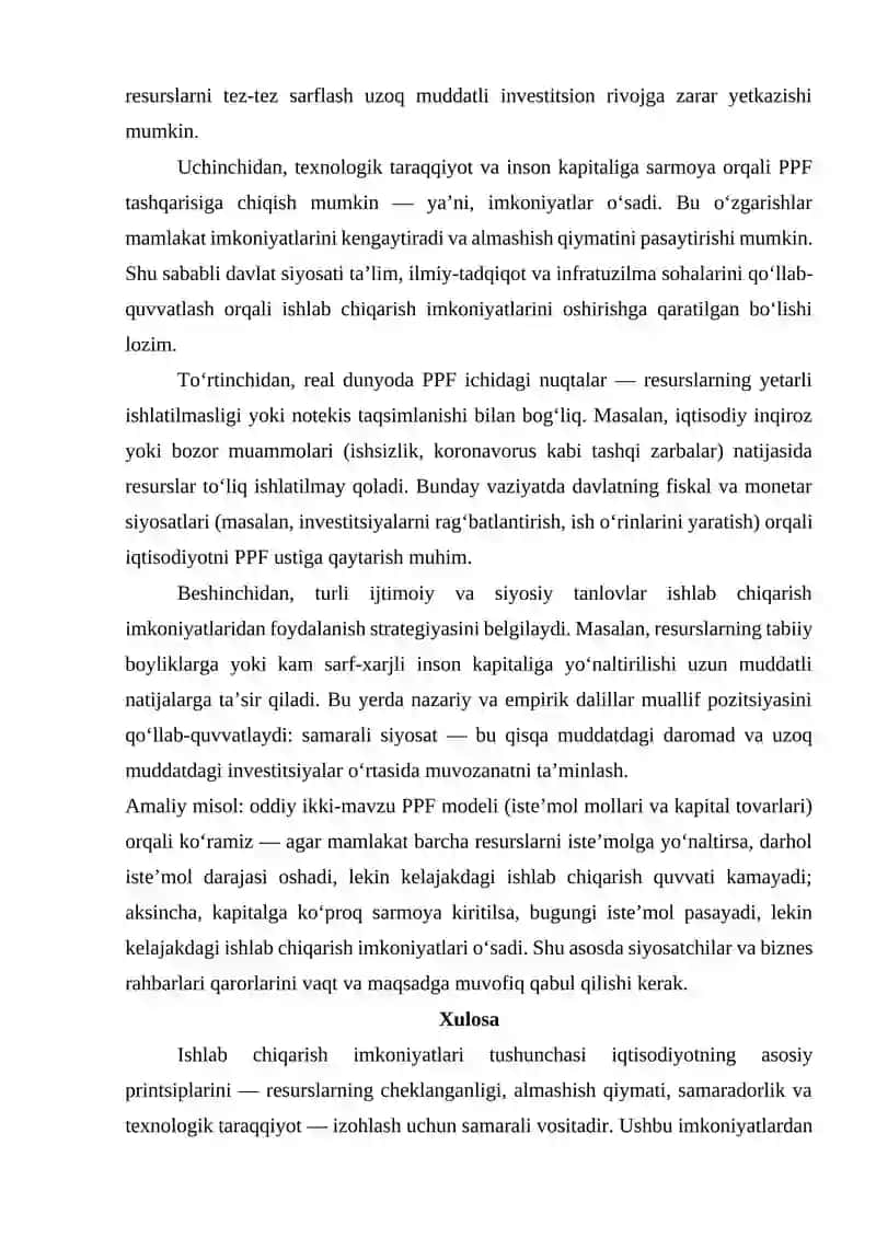 Ishlab chiqarish imkoniyatlari va ulardan foydalanish 2