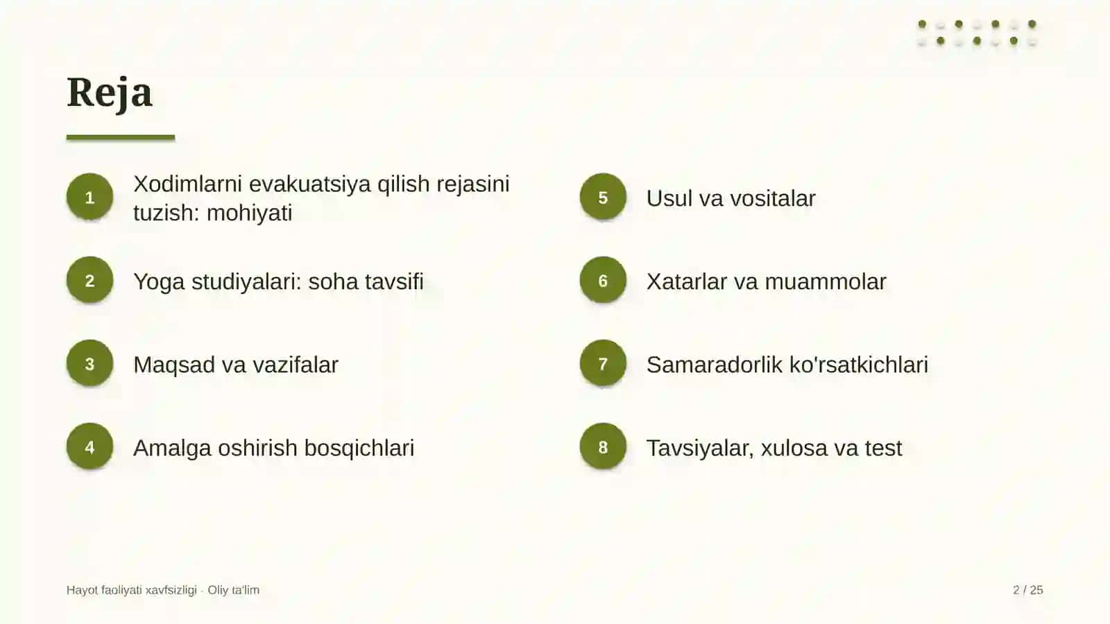 Yoga studiyalarida xodimlarni evakuatsiya qilish rejasini tuzish 2