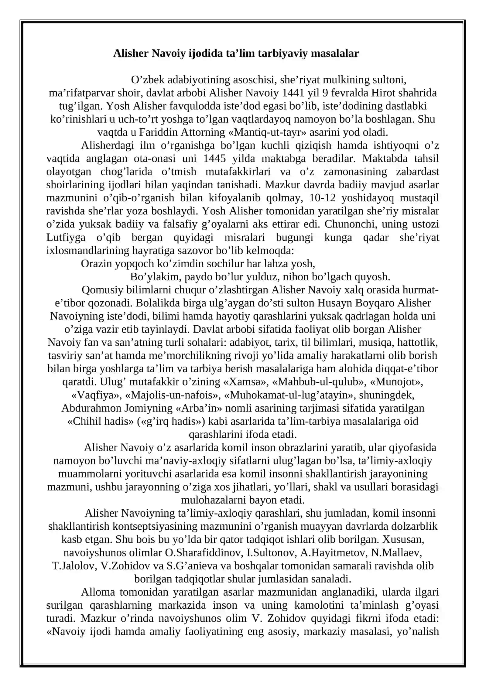Alisher Navoiy va Gulxaniy ijodida ta'lim tarbiya 2