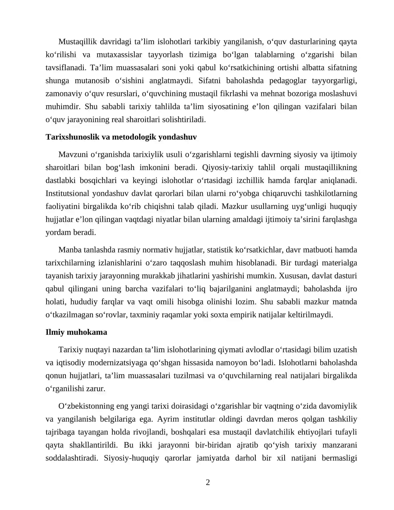 MUSTAQILLIK DAVRIDA O‘ZBEKISTON TA’LIM TIZIMIDAGI ISLOHOTLAR 2