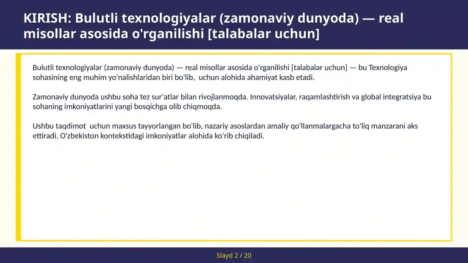 Bulutli texnologiyalar (zamonaviy dunyoda) — real misollar asosida o'rganilishi [talabalar uchun] 2