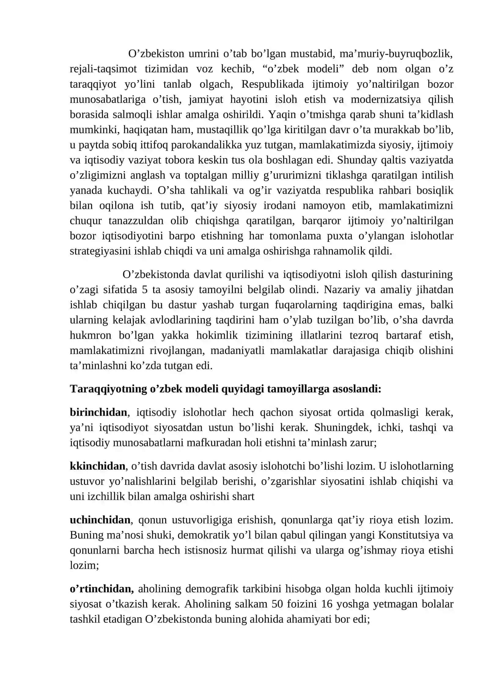 O‘zbekistonning o‘ziga xos istiqlol va taraqqiyot yo‘li 2