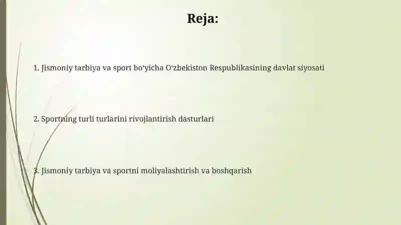 O'zbekiston Respublikasining jismoniy tarbiya va sportga oid direktiv hujjatlari 2