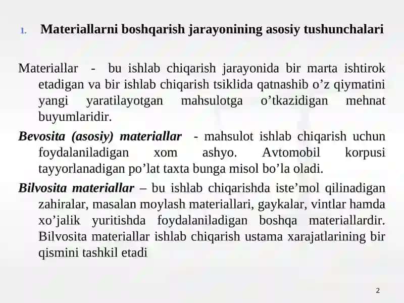 MATERIAL XARAJATLARINING HISOBI 2