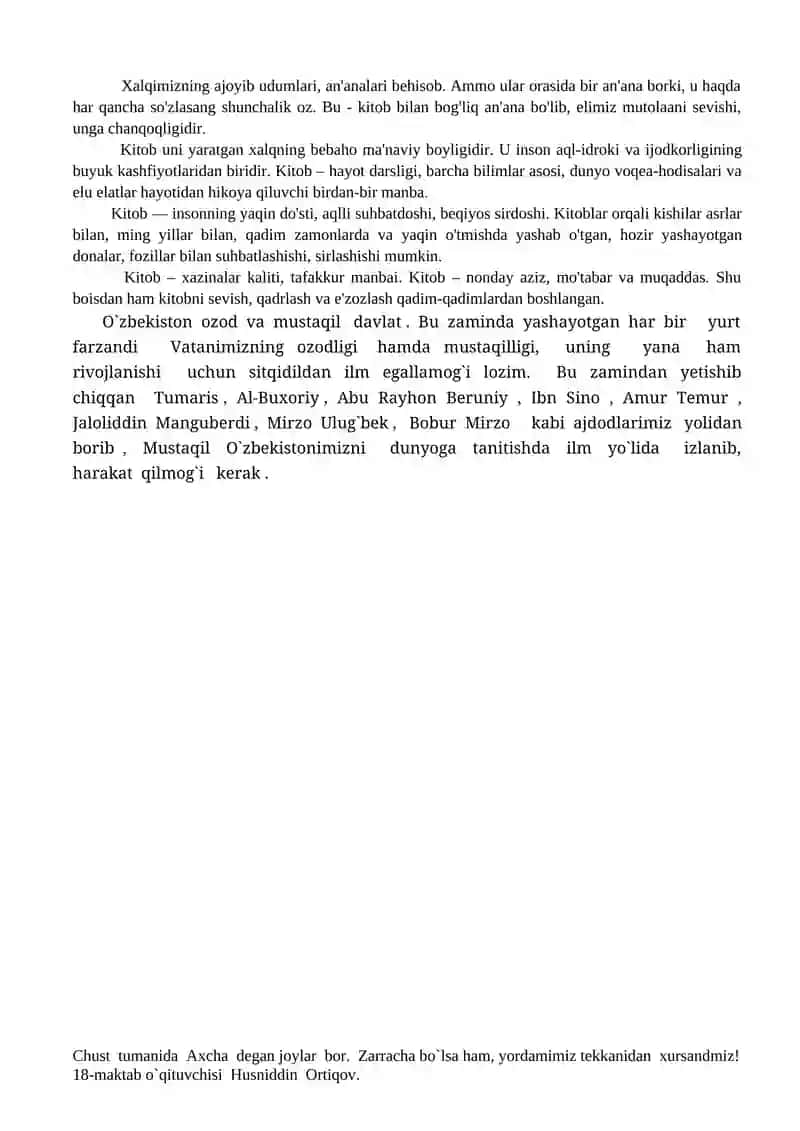 11-sinf Ona tili va adabiyot fanidan insho (namuna uchun) 2