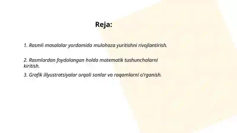 Boshlang'ich sinf matematika darsliklaridagi rasmli masalalar bilan ishlash metodikasi 2