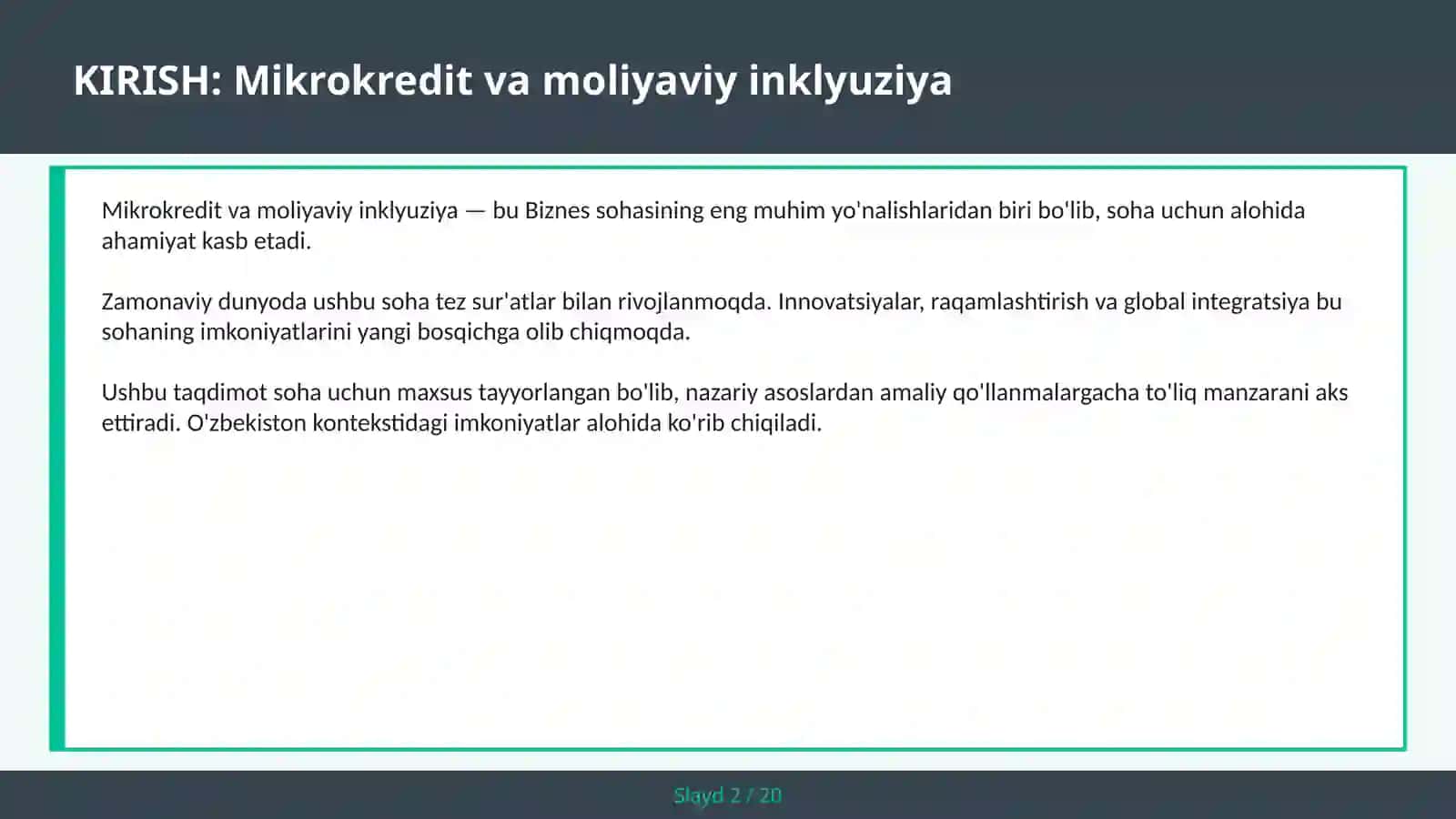Mikrokredit va moliyaviy inklyuziya 2