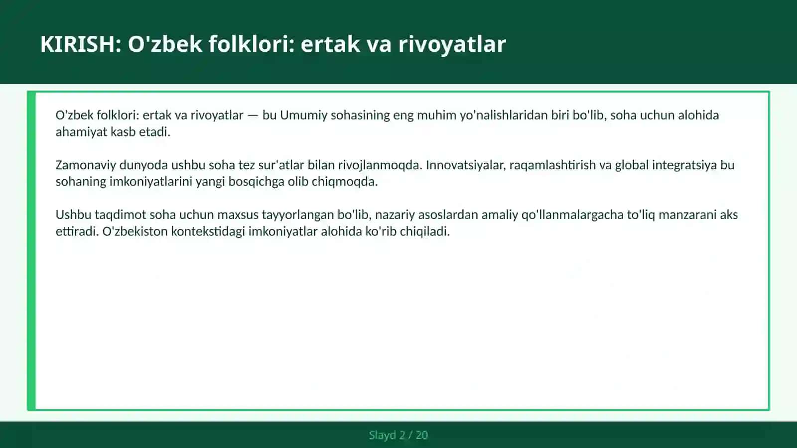 O'zbek folklori: ertak va rivoyatlar 2