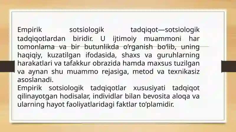 Empirik tadqiqotlarni tashkil qilish sxemasi 2