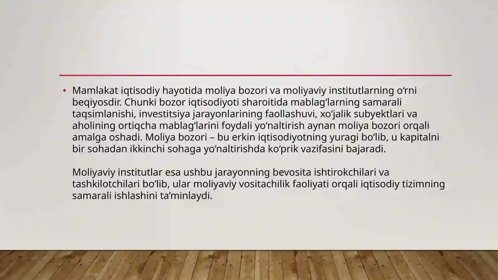 Moliya Bozori va institutlari faniga kirish 2