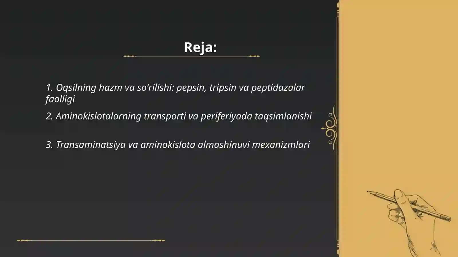 Organizmida oqsillarning biokimyoviy oʻzgarishi 2