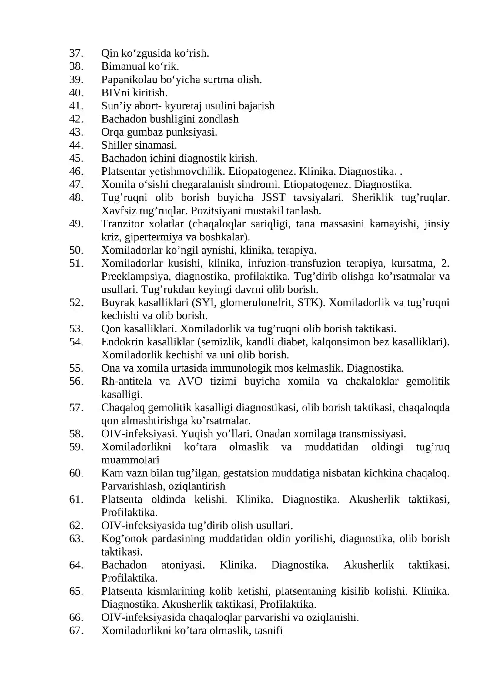 Argos test savollari Akusherlik ishi mutaxassisligi 2