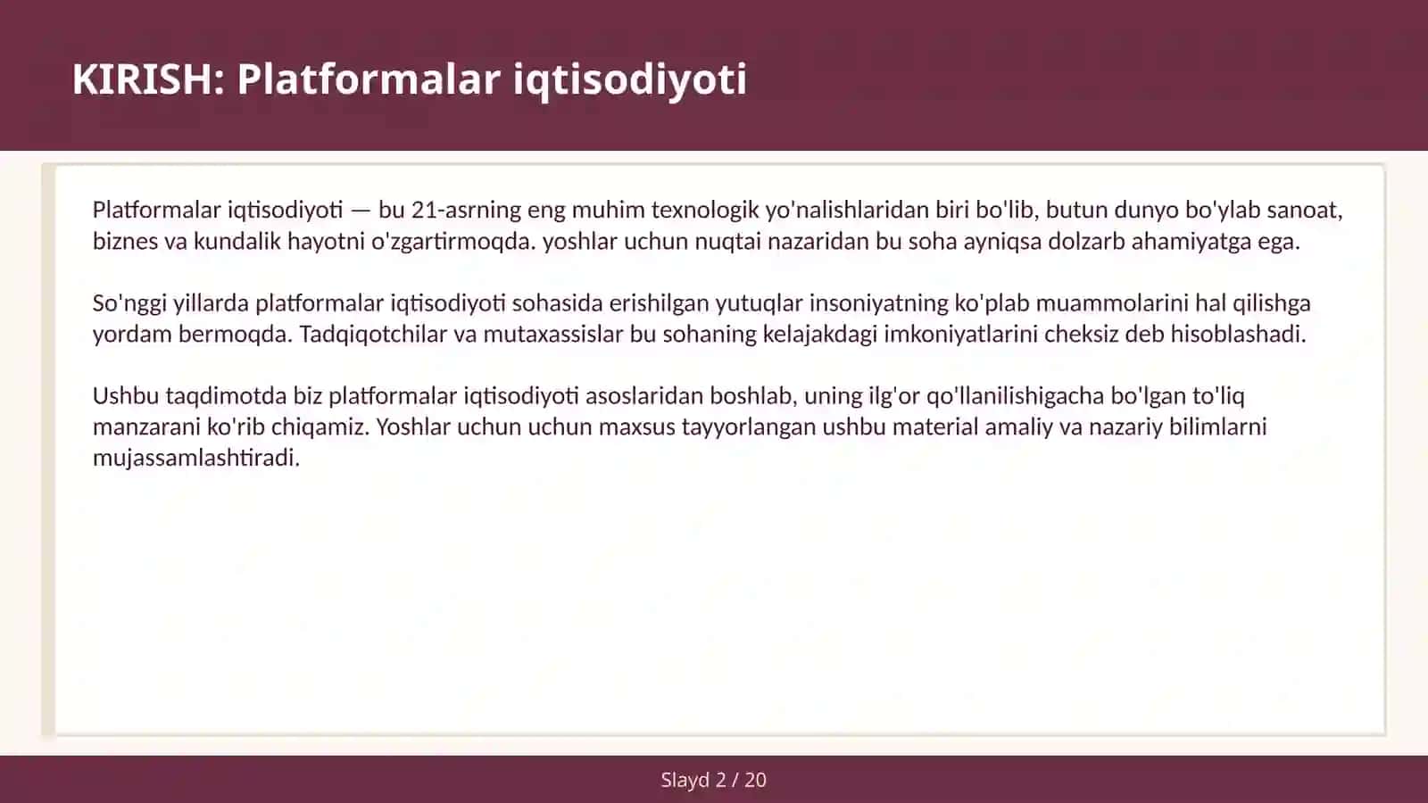 PLATFORMALAR IQTISODIYOTI 2