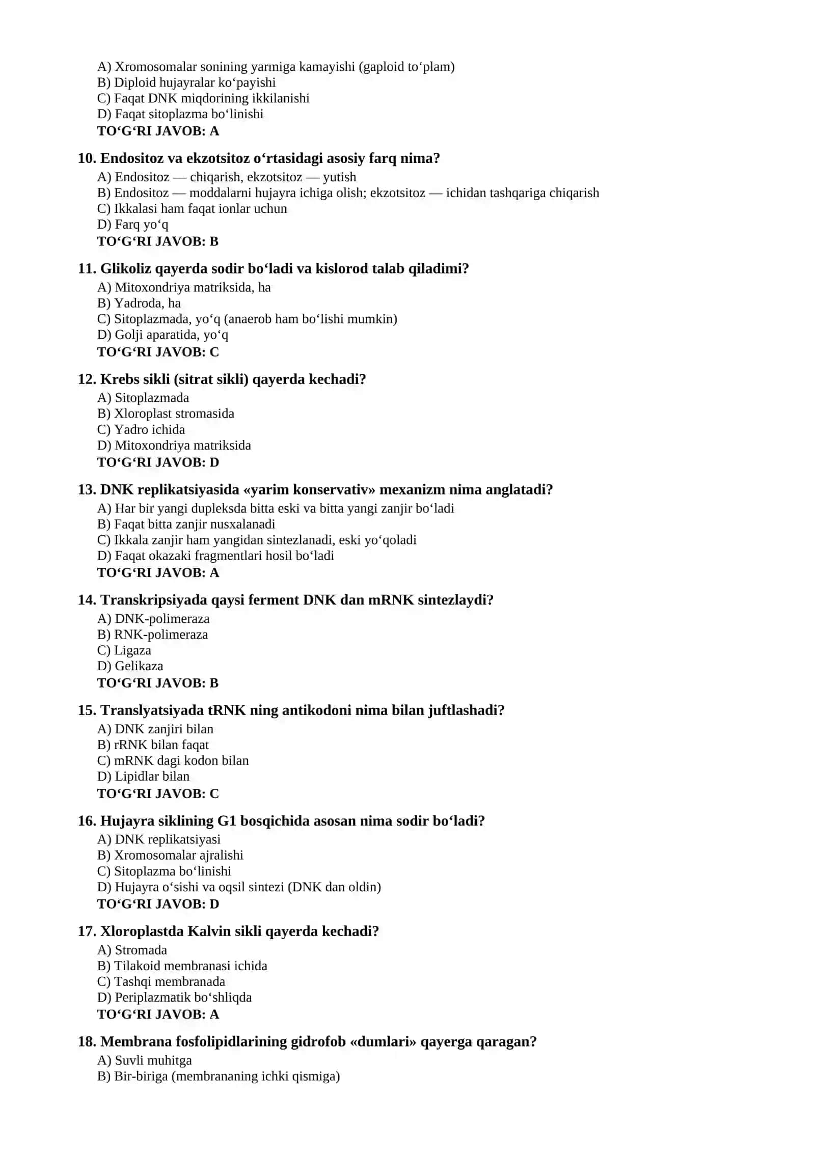 BIOLOGIYA FANIDAN OLIMPIADAGA TAYYORGARLIK 2