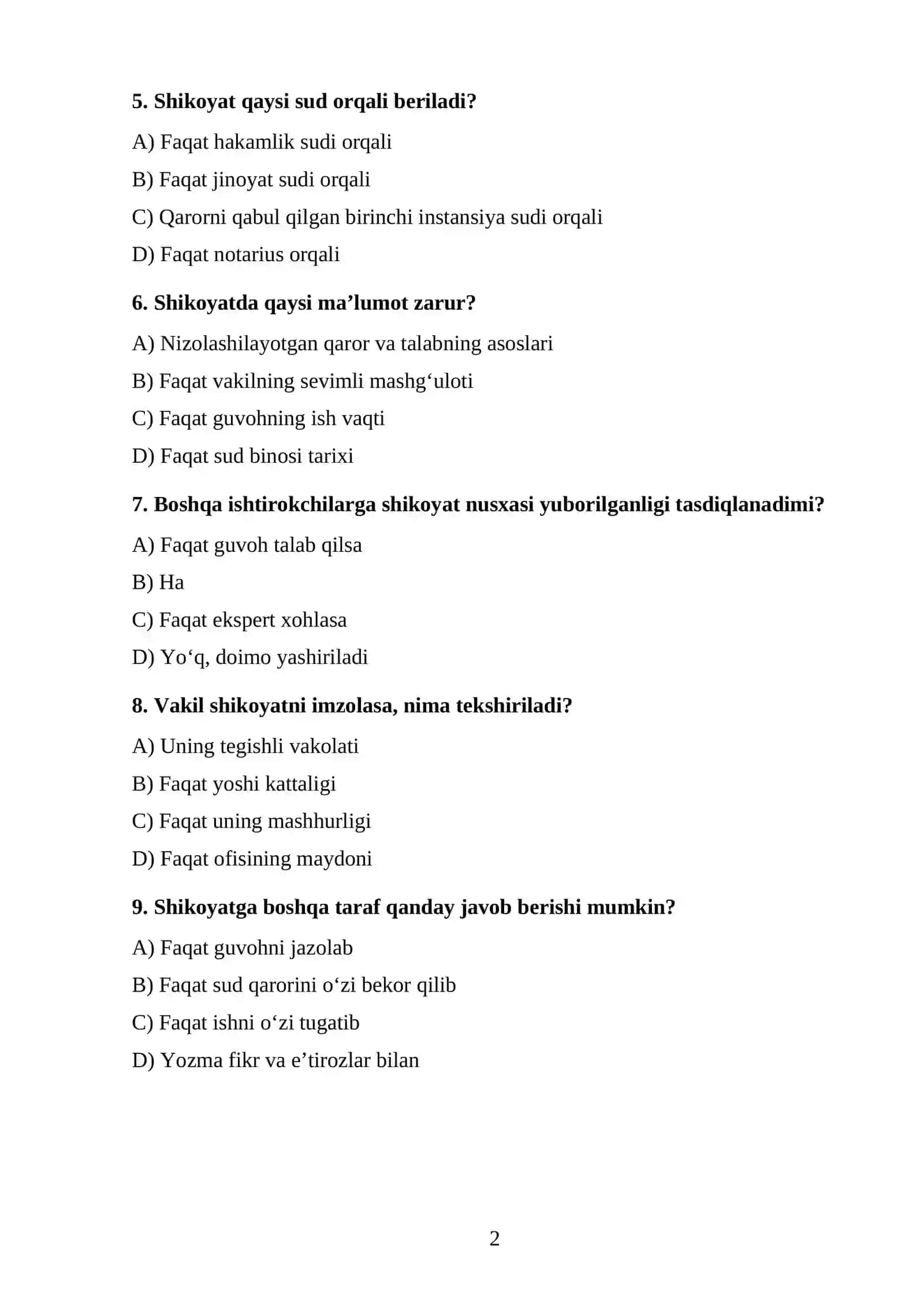 Apellyatsiya instansiyasi sudida ish yuritish TEST. 2