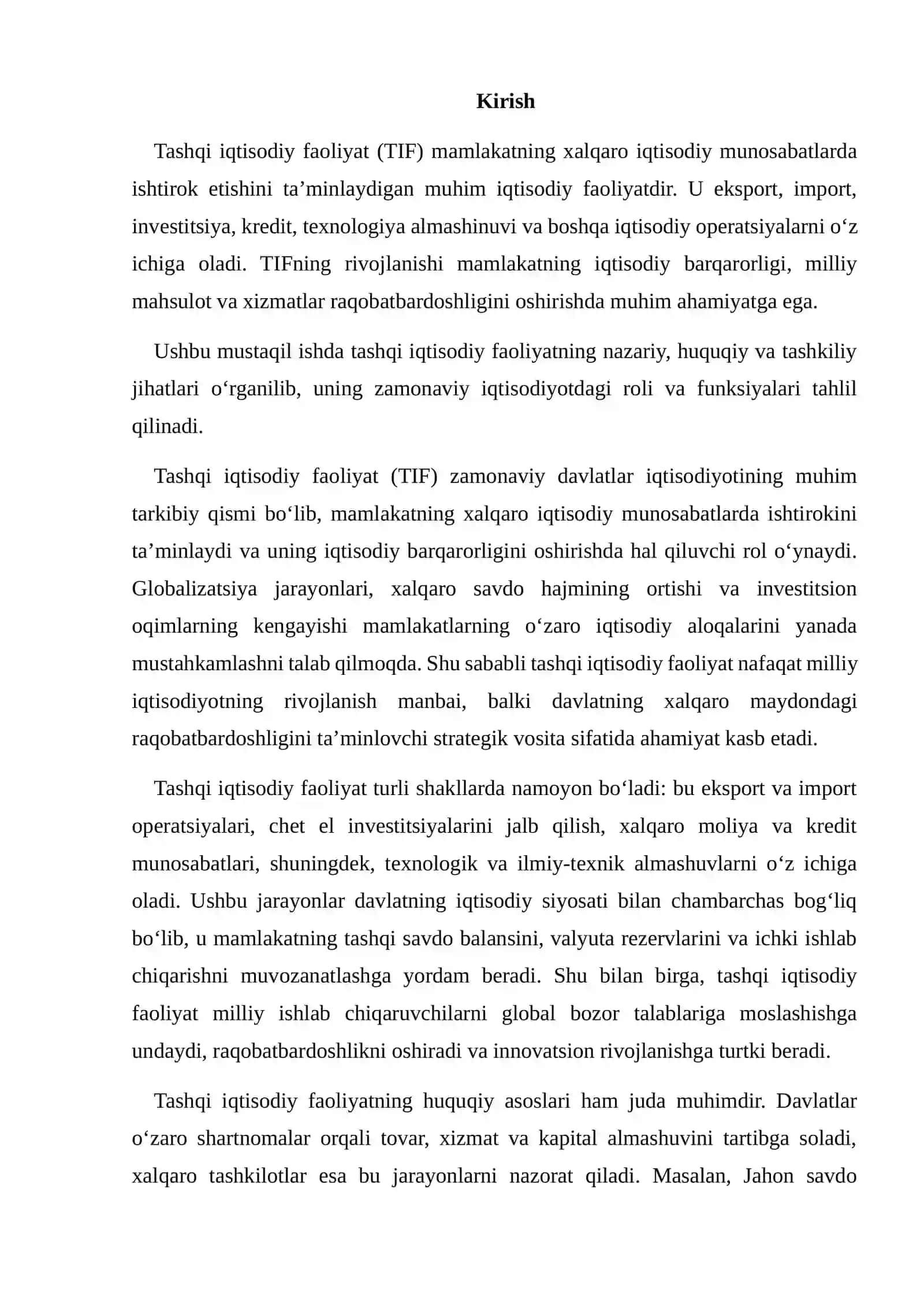 TASHQI IQTISODIY FAOLIYATINING NAZARIY, HUQUQIY VA TASHKILIY JIHATLARI 2