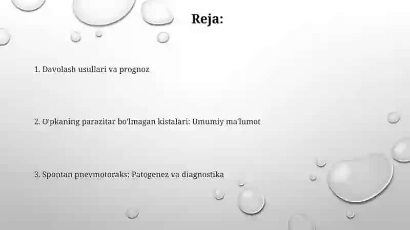 O'pka noparazitar kistalari.Spintan pnevmotoraks 2