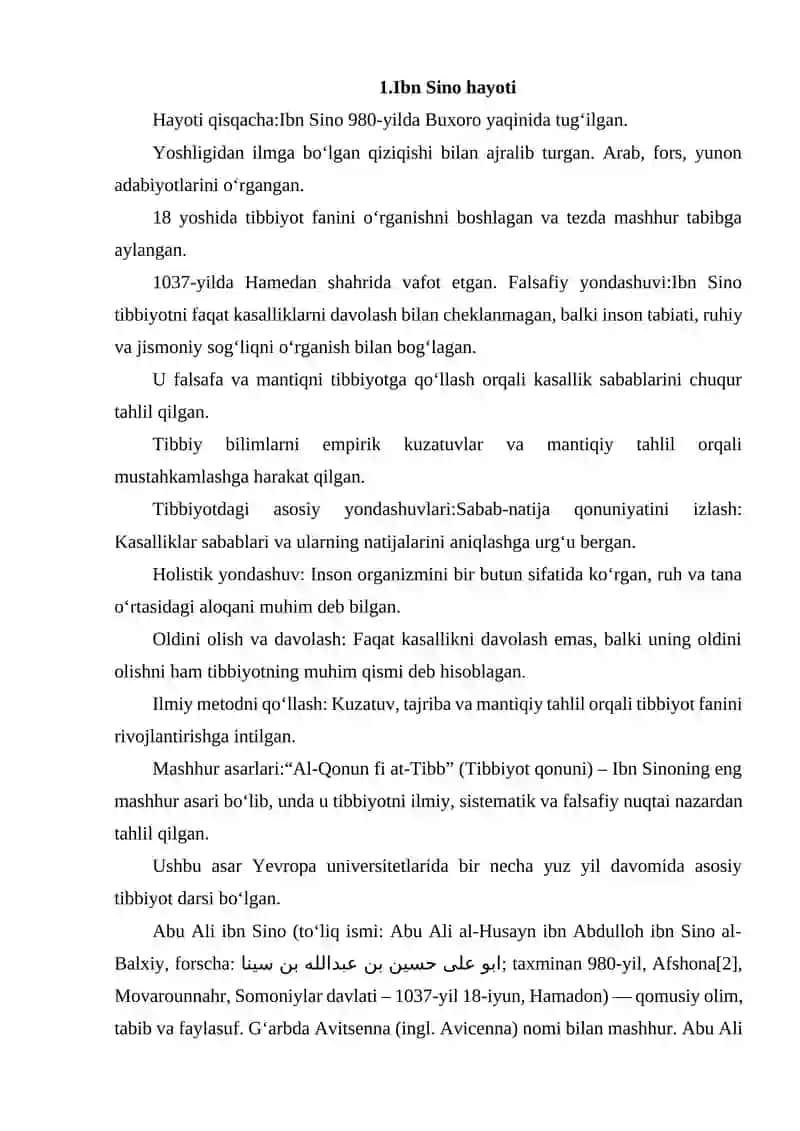 IBN SINO HAYOTI TIBBIYOTGA BO’LGAN FALSAFIY YONDASHUVI 2