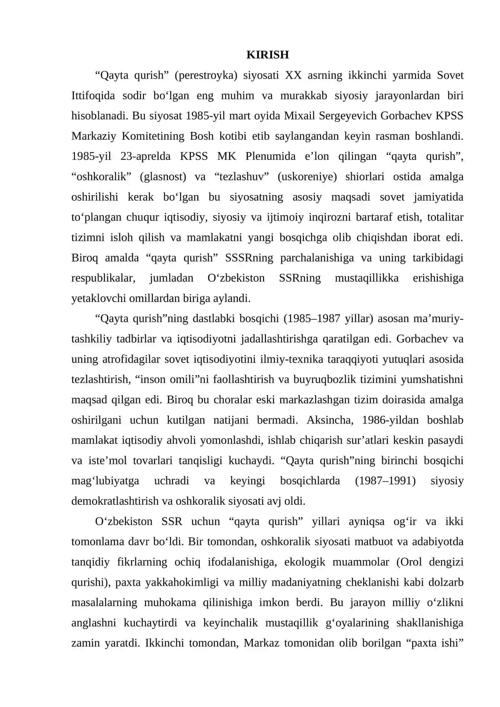 Qayta qurish yillarida Oʻzbekistonda ijtimoiy siyosiy vaziyat 2