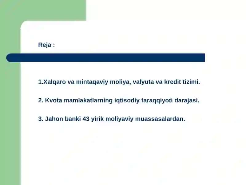 Xalqaro va mintaqaviy moliya, valyuta va kredit tizimi 2