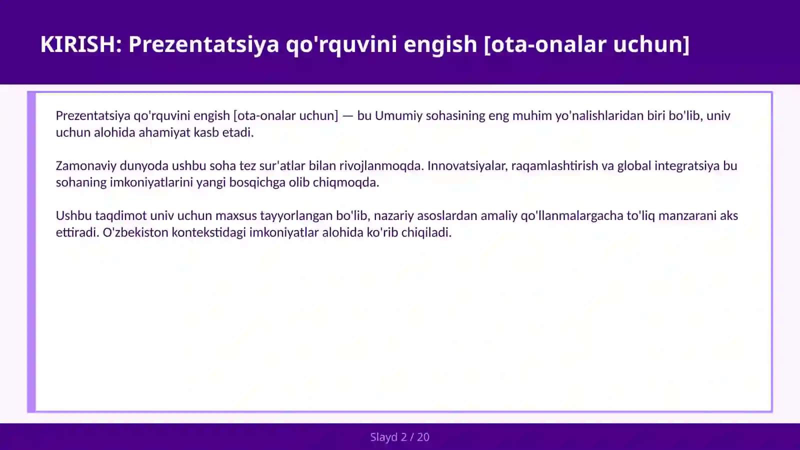 Prezentatsiya qo'rquvinini engish [ota-onalar uchun] 2