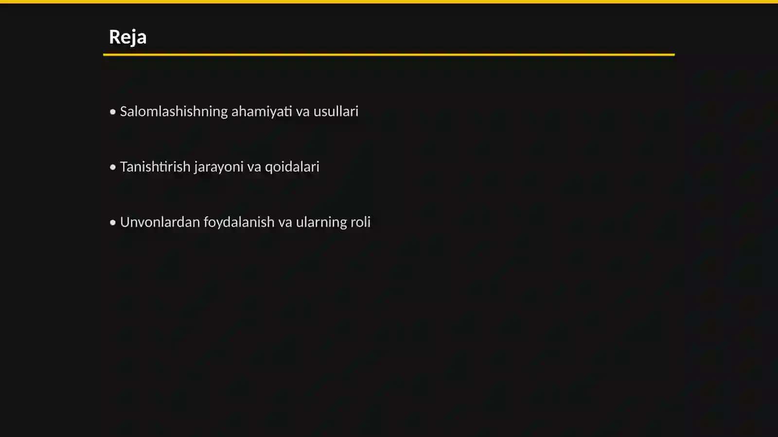 Salomlashish, tanishtirish, unvonlardan foydalanish. Biznes etiket fanidan 2